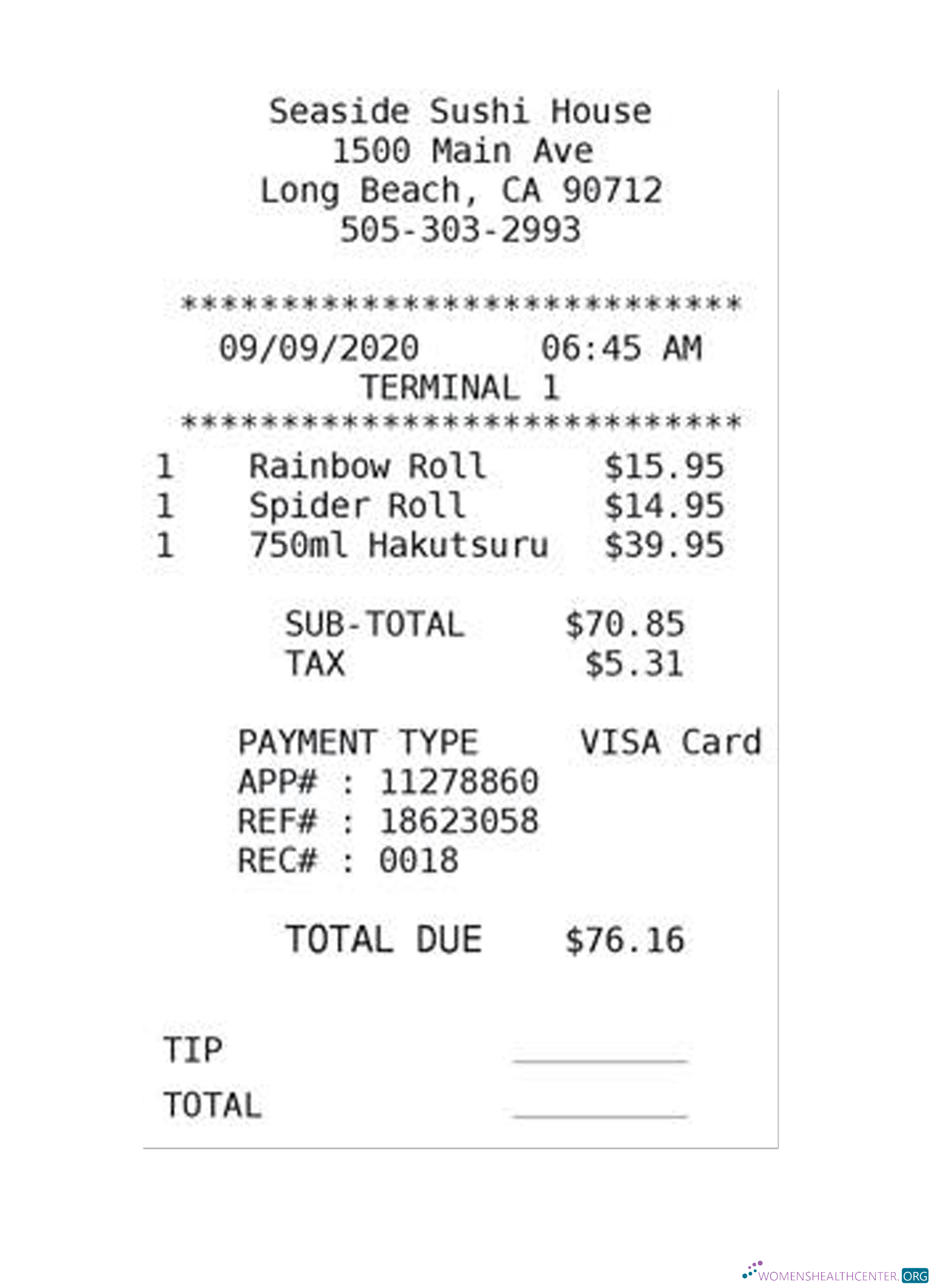 Download SEASIDE SUSHI HOUSE payment receipt Photoshop template